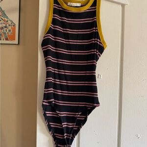 Vans Black and Pink Striped Women’s Bodysuit
